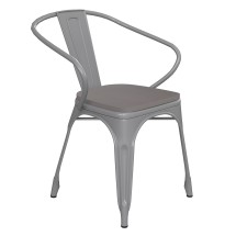 Flash Furniture CH-31270-SIL-PL1G-GG Silver Metal Indoor/Outdoor Chair with Arms with Gray Poly Resin Wood Seat