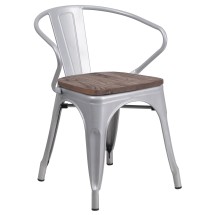 Flash Furniture CH-31270-SIL-WD-GG Silver Metal Chair with Wood Seat and Arms
