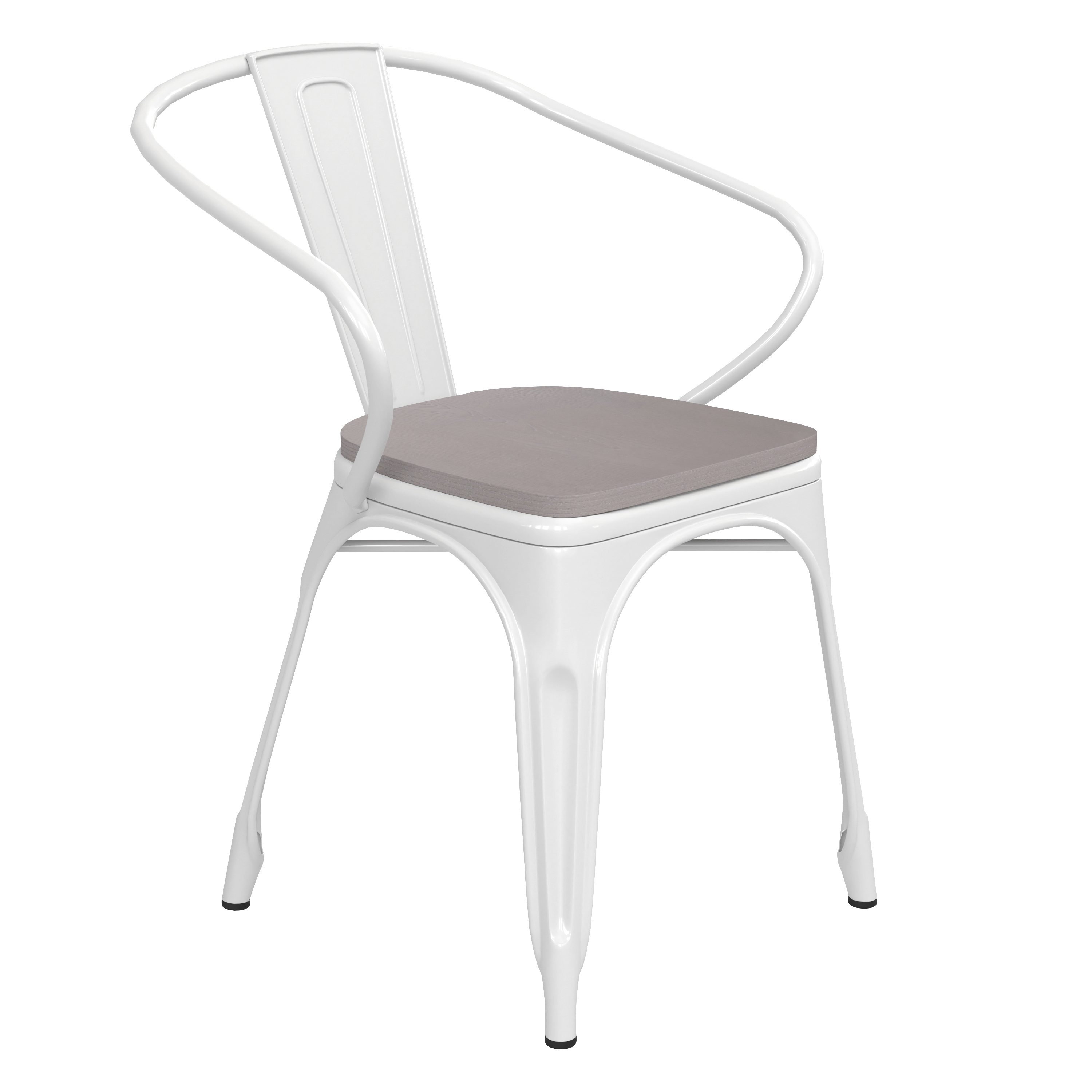 Flash Furniture CH-31270-WH-PL1G-GG White Metal Indoor/Outdoor Chair with Arms with Gray Poly Resin Wood Seat