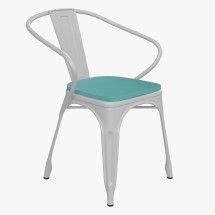Flash Furniture CH-31270-WH-PL1M-GG White Metal Indoor/Outdoor Chair with Arms with Mint Green Poly Resin Wood Seat