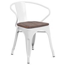Flash Furniture CH-31270-WH-WD-GG White Metal Chair with Wood Seat and Arms
