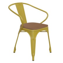 Flash Furniture CH-31270-YL-PL1T-GG Yellow Metal Indoor/Outdoor Chair with Arms with Teak Poly Resin Wood Seat