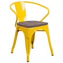 Flash Furniture CH-31270-YL-WD-GG Yellow Metal Chair with Wood Seat and Arms