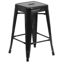 Flash Furniture CH-31320-24-BK-GG 24''H Backless Black Metal Indoor/Outdoor Counter Height Stool with Square Seat