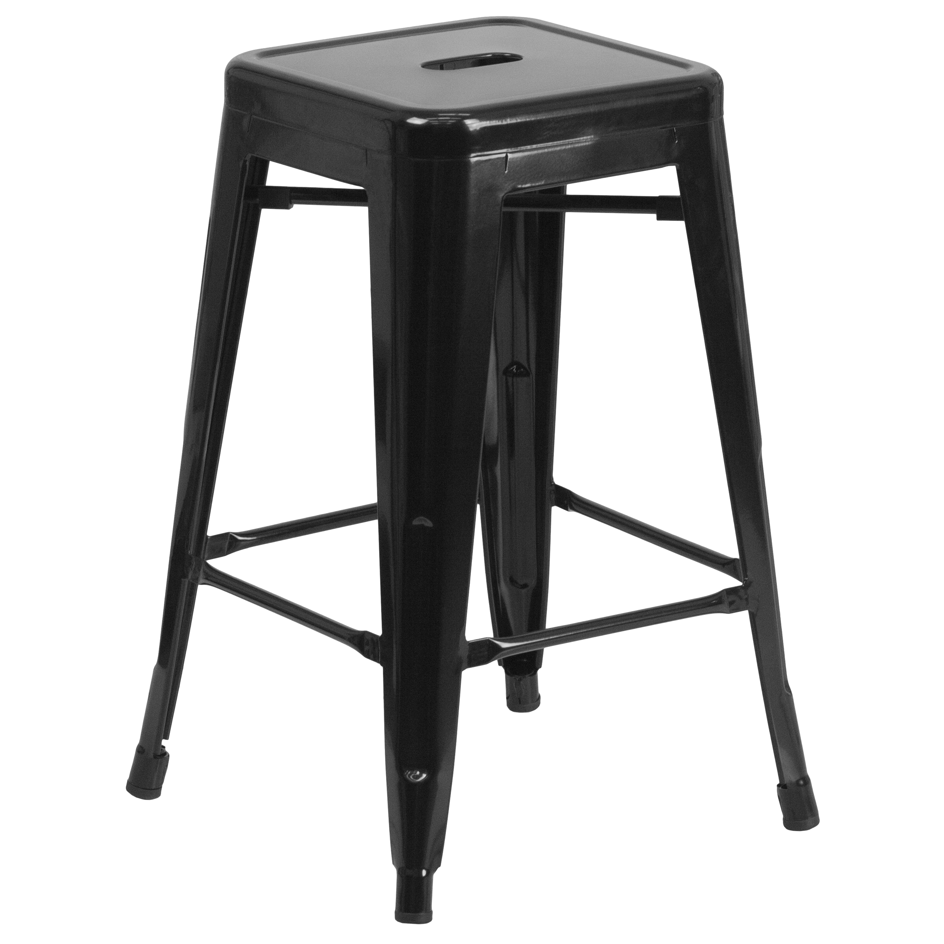 Flash Furniture CH-31320-24-BK-GG 24''H Backless Black Metal Indoor/Outdoor Counter Height Stool with Square Seat