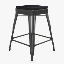 Flash Furniture CH-31320-24-BK-PL2B-GG 24''H Backless Black Metal Indoor/Outdoor Counter Height Stool with Black Poly Resin Wood Seat
