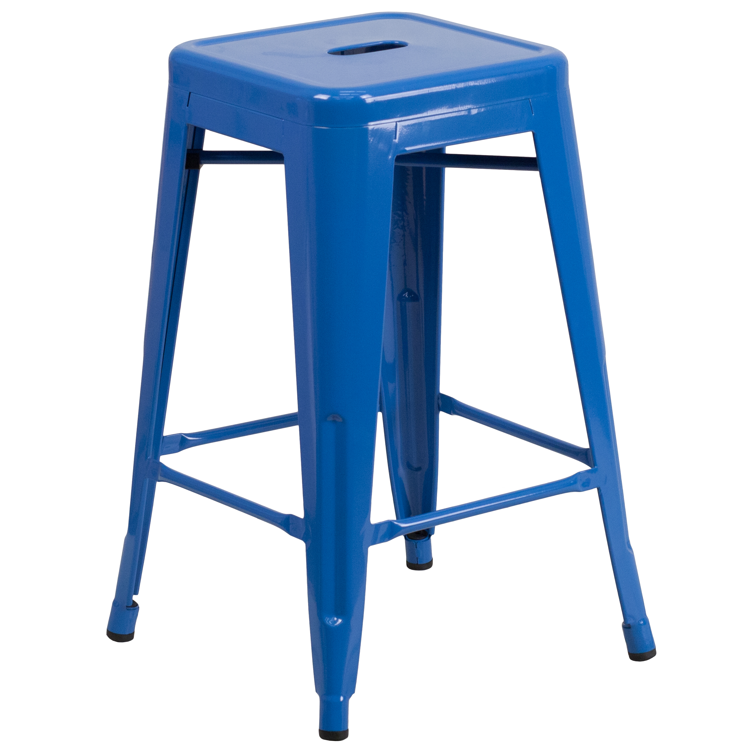 Flash Furniture CH-31320-24-BL-GG 24''H Backless Blue Metal Indoor/Outdoor Counter Height Stool with Square Seat