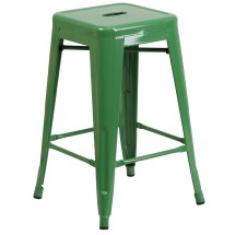 Flash Furniture CH-31320-24-GN-GG 24''H Green Metal Indoor/Outdoor Counter Height Stool with Square Seat