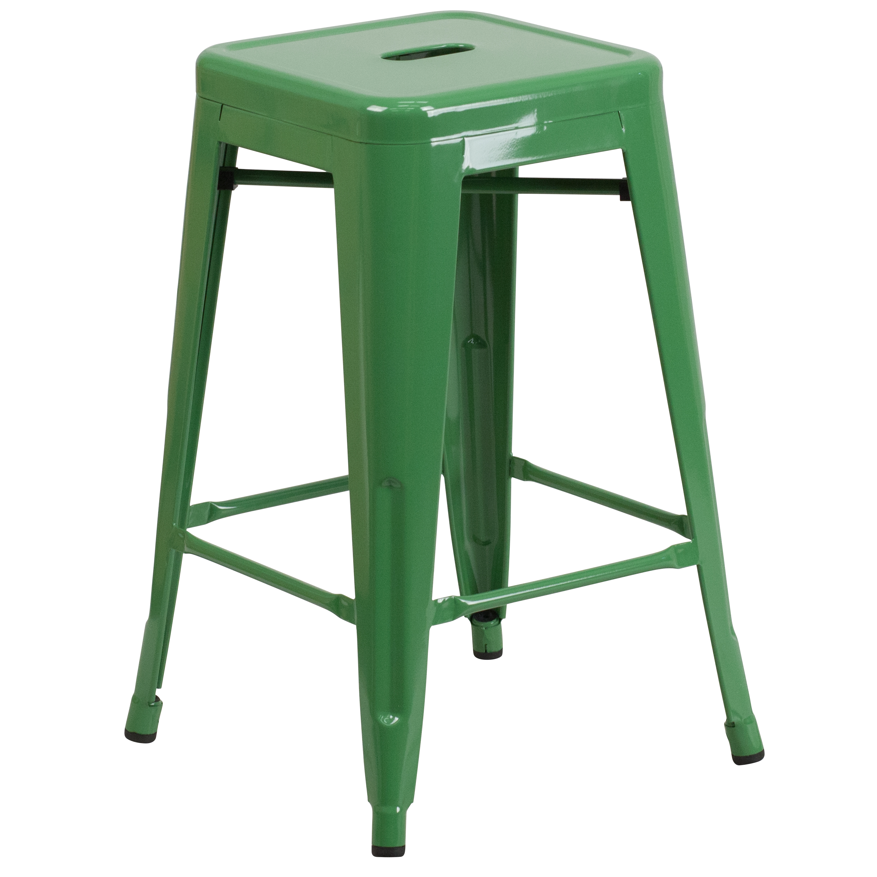 Flash Furniture CH-31320-24-GN-GG 24''H Green Metal Indoor/Outdoor Counter Height Stool with Square Seat