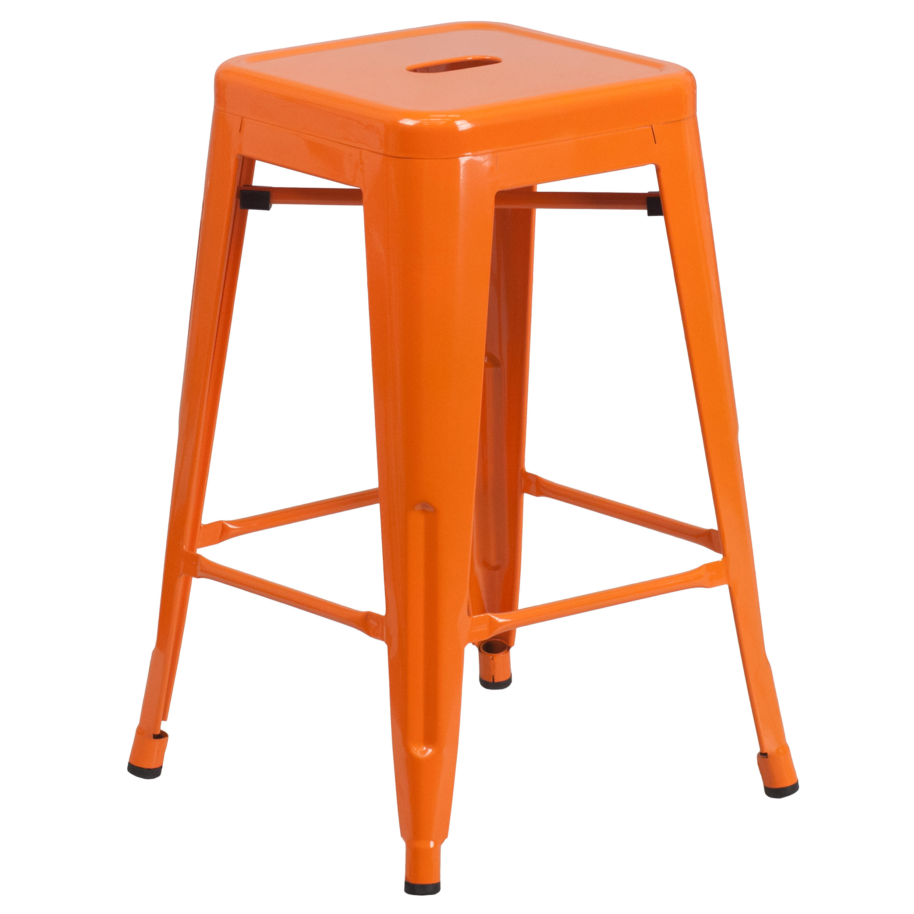 Flash Furniture CH-31320-24-OR-GG 24''H Orange Metal Indoor/Outdoor Counter Height Stool with Square Seat