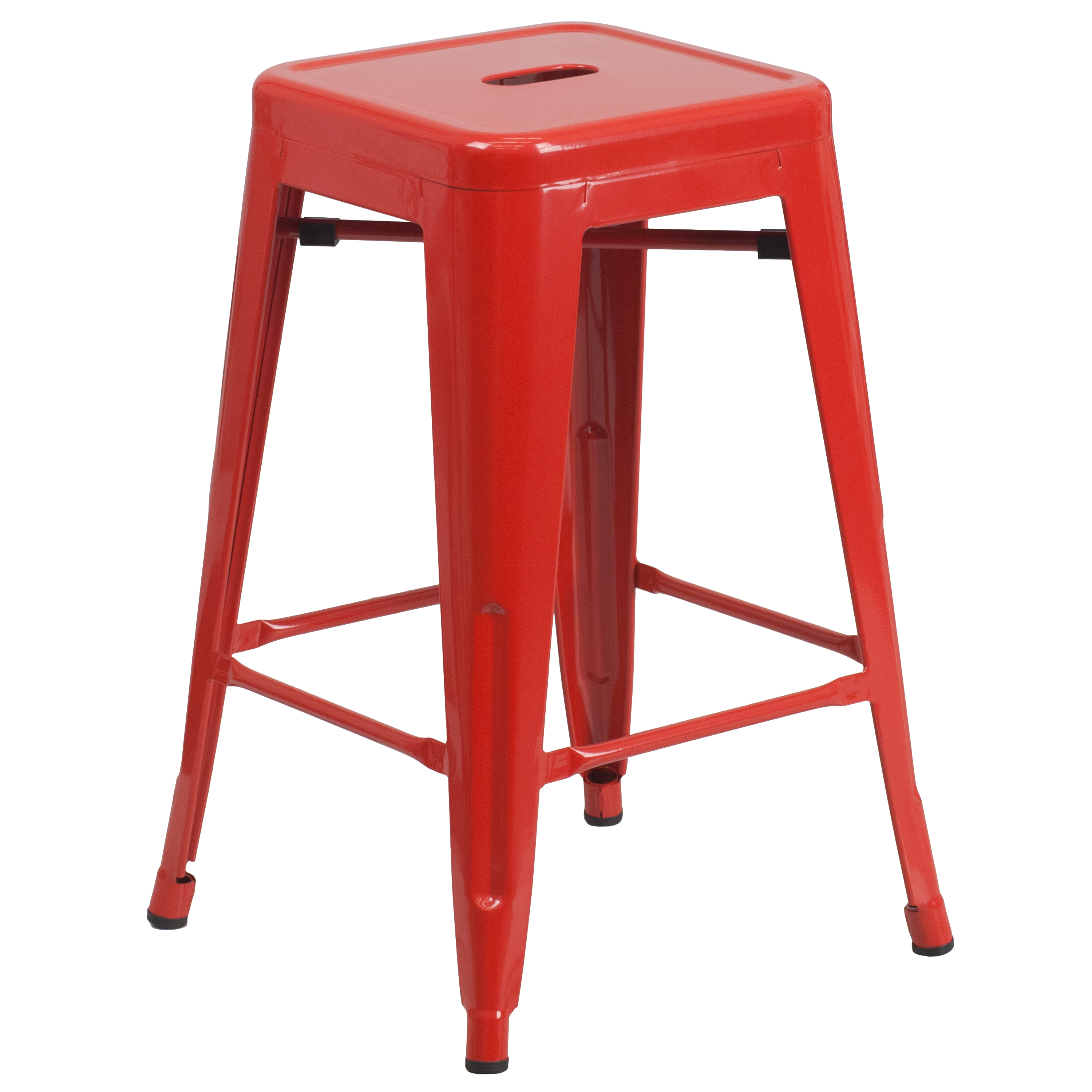 Flash Furniture CH-31320-24-RED-GG 24''H Red Metal Indoor/Outdoor Counter Height Stool with Square Seat