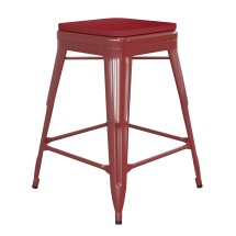 Flash Furniture CH-31320-24-RED-PL2R-GG 24''H Red Metal Indoor/Outdoor Counter Height Stool with Red Poly Resin Wood Seat
