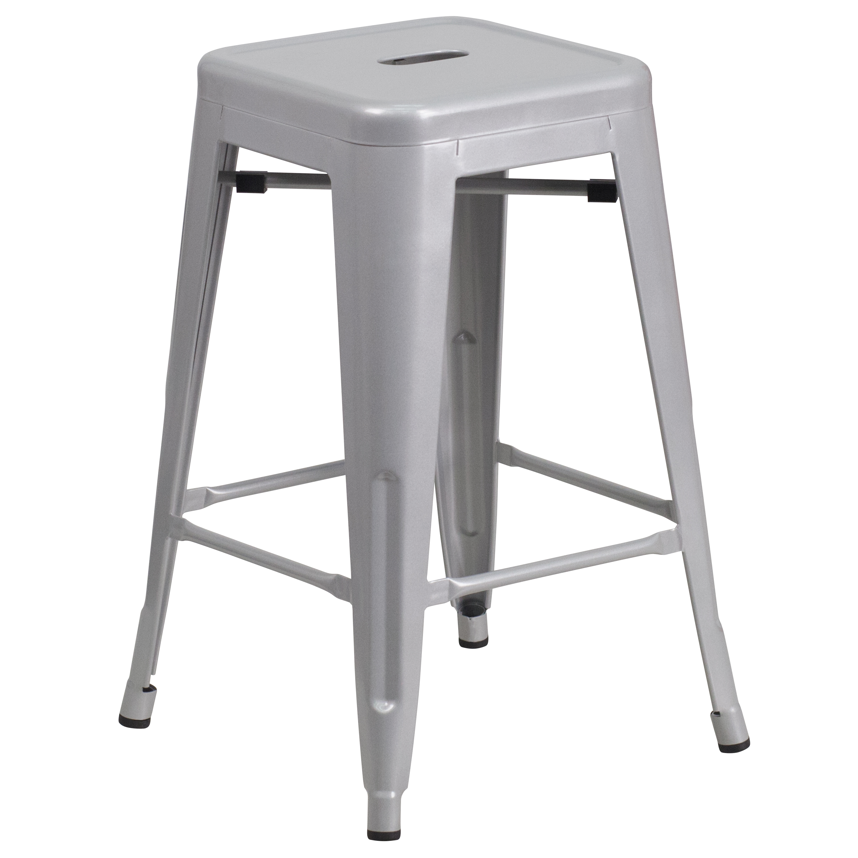 Flash Furniture CH-31320-24-SIL-GG 24''H Silver Metal Indoor/Outdoor Counter Height Stool with Square Seat