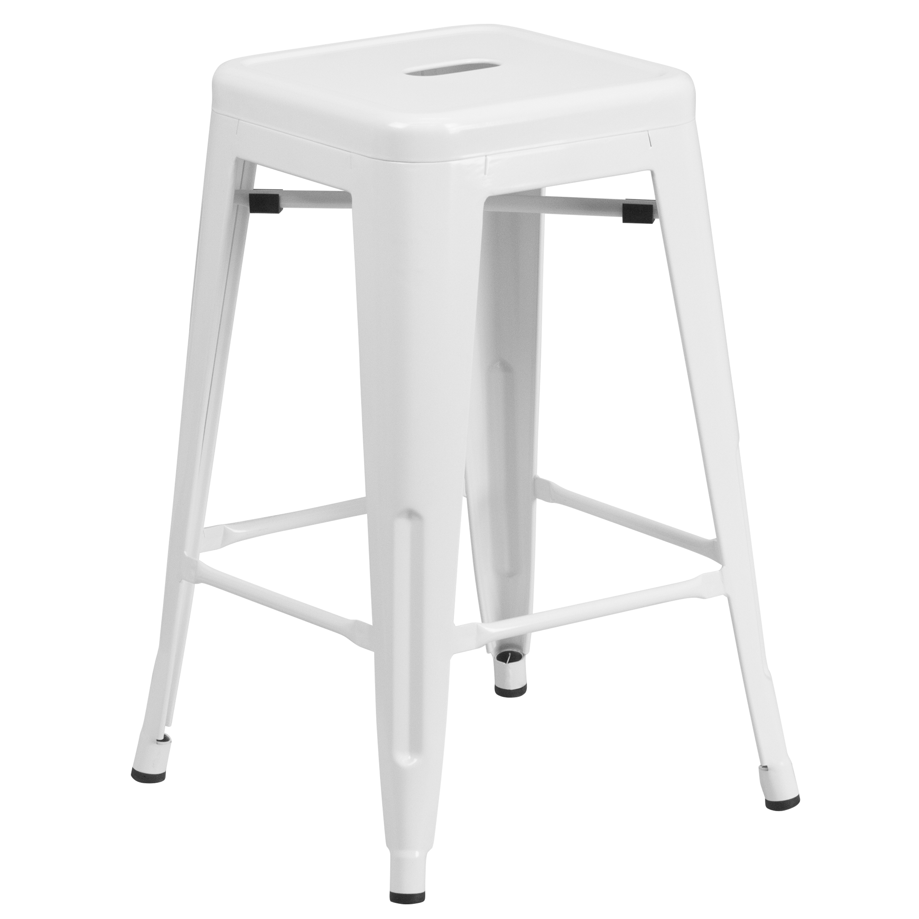 Flash Furniture CH-31320-24-WH-GG 24''H White Metal Indoor/Outdoor Counter Height Stool with Square Seat