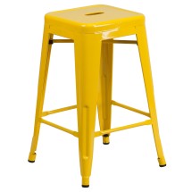 Flash Furniture CH-31320-24-YL-GG 24''H Yellow Metal Indoor/Outdoor Counter Height Stool with Square Seat