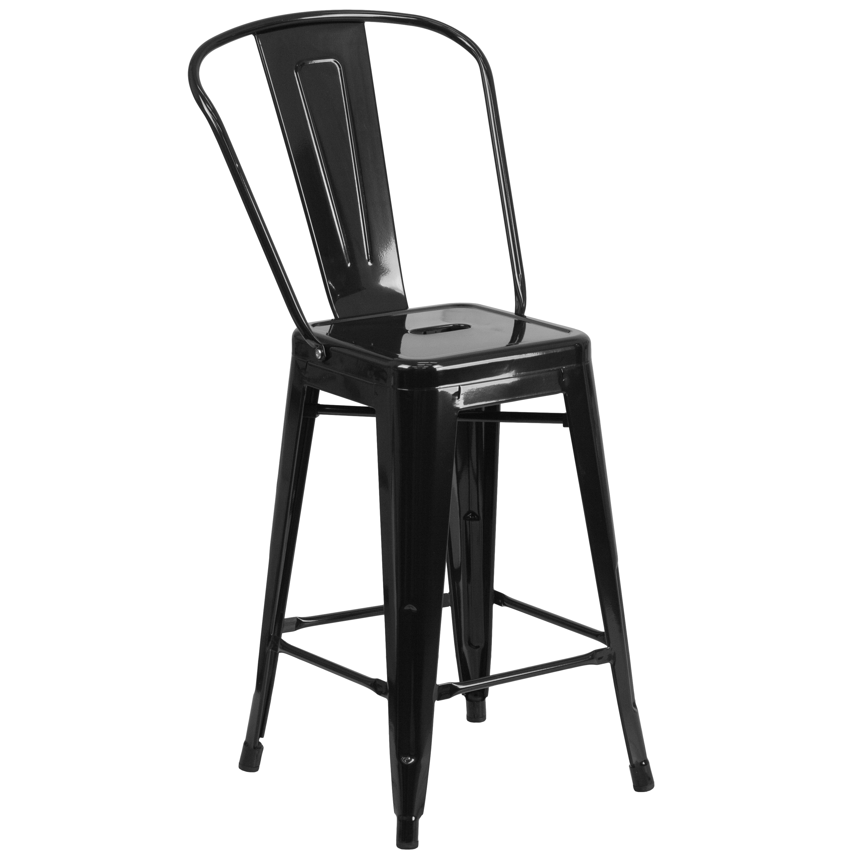Flash Furniture CH-31320-24GB-BK-GG 24''H Black Metal Indoor/Outdoor Counter Height Stool with Removable Back