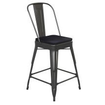 Flash Furniture CH-31320-24GB-BK-PL2B-GG 24''H Black Metal Indoor/Outdoor Counter Height Stool with Removable Back and All-Weather Poly Resin Seat
