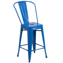 Flash Furniture CH-31320-24GB-BL-GG 24''H Blue Metal Indoor/Outdoor Counter Height Stool with Removable Back