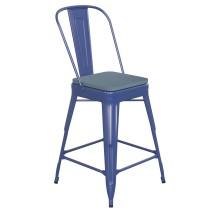 Flash Furniture CH-31320-24GB-BL-PL2C-GG 24''H Blue Metal Indoor/Outdoor Counter Height Stool with Removable Back and Teal Blue All-Weather Poly Resin Seat