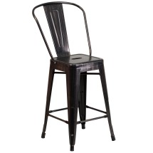 Flash Furniture CH-31320-24GB-BQ-GG 24''H Black-Antique Gold Metal Indoor/Outdoor Counter Height Stool with Removable Back