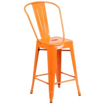 Flash Furniture CH-31320-24GB-OR-GG 24''H Orange Metal Indoor/Outdoor Counter Height Stool with Removable Back