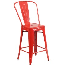 Flash Furniture CH-31320-24GB-RED-GG 24''H Red Metal Indoor/Outdoor Counter Height Stool with Removable Back