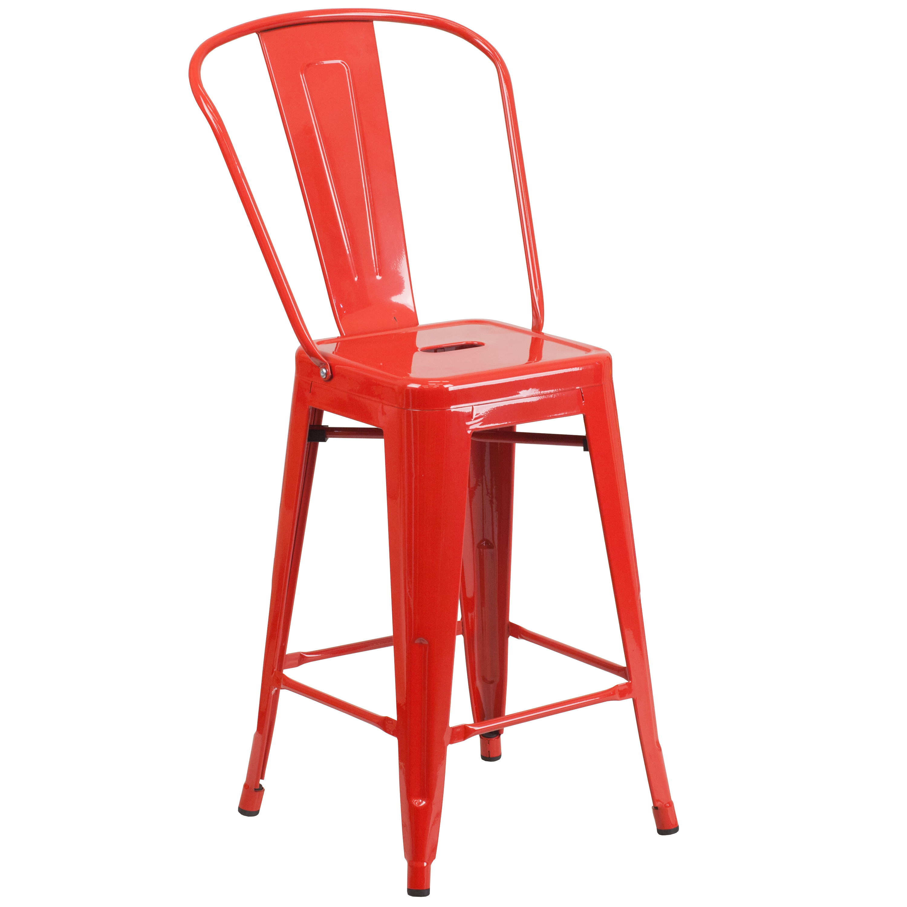 Flash Furniture CH-31320-24GB-RED-GG 24''H Red Metal Indoor/Outdoor Counter Height Stool with Removable Back