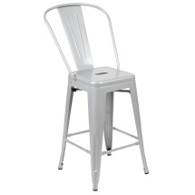 Flash Furniture CH-31320-24GB-SIL-GG 24''H Silver Metal Indoor/Outdoor Counter Height Stool with Removable Back