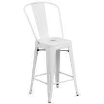 Flash Furniture CH-31320-24GB-WH-GG 24''H White Metal Indoor/Outdoor Counter Height Stool with Removable Back