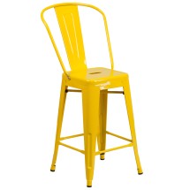Flash Furniture CH-31320-24GB-YL-GG 24''H Yellow Metal Indoor/Outdoor Counter Height Stool with Removable Back