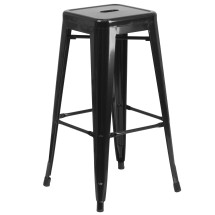 Flash Furniture CH-31320-30-BK-GG 30&quot; Black Metal Indoor/Outdoor Barstool with Square Seat