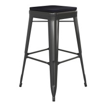 Flash Furniture CH-31320-30-BK-PL2B-GG 30" Black Metal Indoor/Outdoor Barstool with Black Poly Resin Wood Seat
