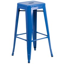 Flash Furniture CH-31320-30-BL-GG 30&quot; Blue Metal Indoor/Outdoor Barstool with Square Seat