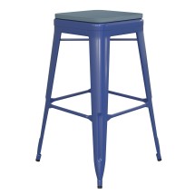 Flash Furniture CH-31320-30-BL-PL2C-GG 30&quot; Blue Metal Indoor/Outdoor Barstool with Teal-Blue Poly Resin Wood Seat