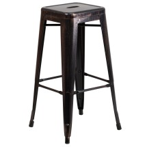 Flash Furniture CH-31320-30-BQ-GG 30&quot; Black-Antique Gold Metal Indoor/Outdoor Barstool with Square Seat