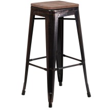 Flash Furniture CH-31320-30-BQ-WD-GG 30&quot; Black-Antique Gold Metal Barstool with Square Wood Seat