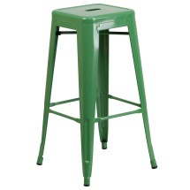 Flash Furniture CH-31320-30-GN-GG 30" Green Metal Indoor/Outdoor Barstool with Square Seat