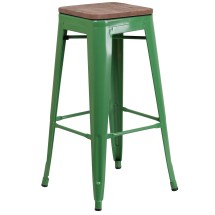 Flash Furniture CH-31320-30-GN-WD-GG 30&quot; Green Metal Barstool with Square Wood Seat