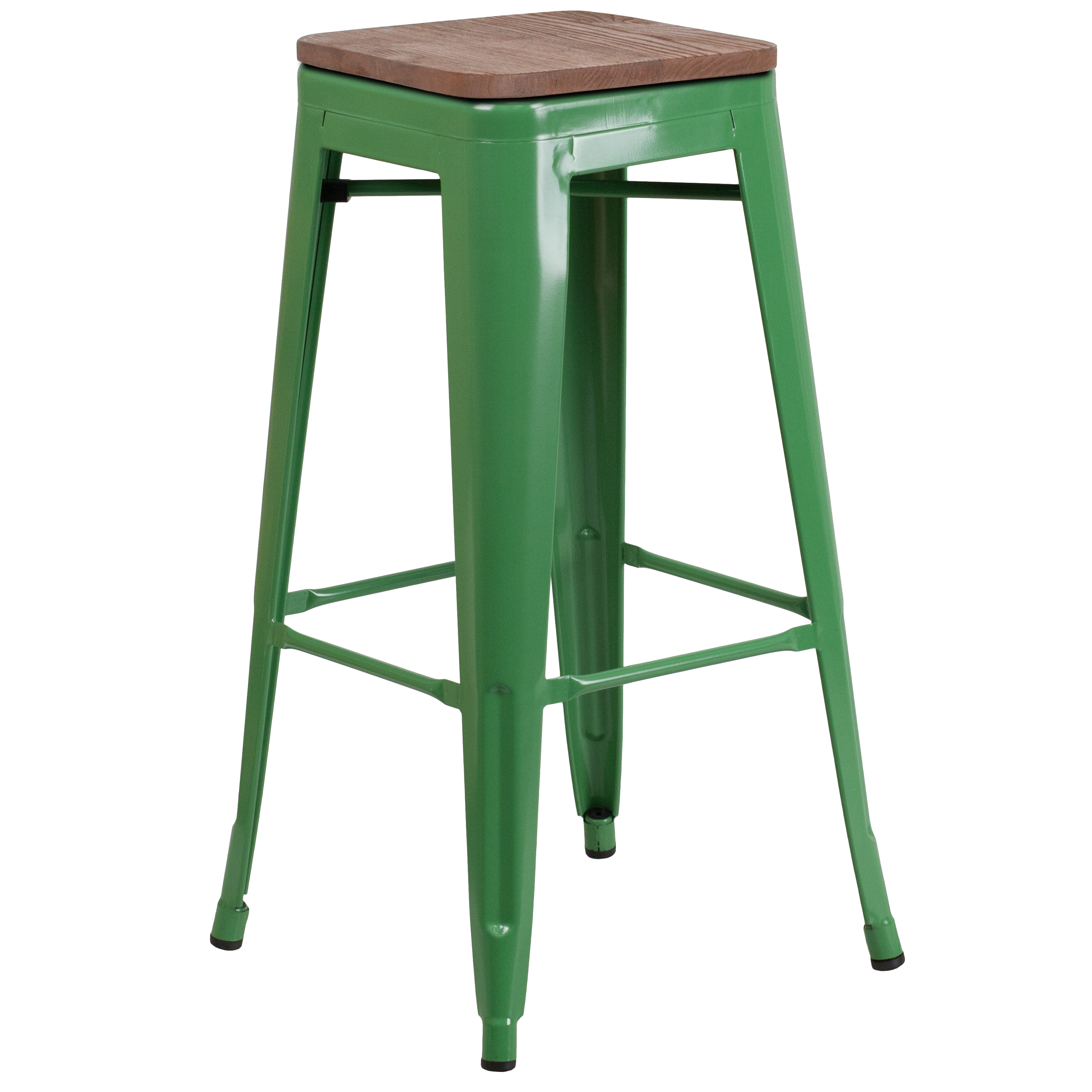 Flash Furniture CH-31320-30-GN-WD-GG 30" Green Metal Barstool with Square Wood Seat