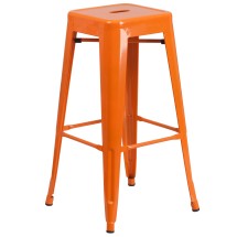 Flash Furniture CH-31320-30-OR-GG 30&quot; Orange Metal Indoor/Outdoor Barstool with Square Seat