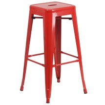 Flash Furniture CH-31320-30-RED-GG 30" Red Metal Indoor/Outdoor Barstool with Square Seat