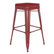 Flash Furniture CH-31320-30-RED-PL2R-GG 30&quot; Red Metal Indoor/Outdoor Barstool with Red Poly Resin Wood Seat