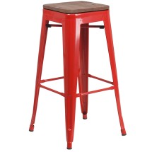 Flash Furniture CH-31320-30-RED-WD-GG 30&quot; Red Metal Barstool with Square Wood Seat