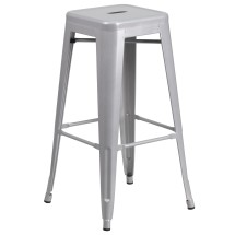 Flash Furniture CH-31320-30-SIL-GG 30" Silver Metal Indoor/Outdoor Barstool with Square Seat