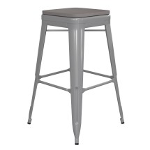 Flash Furniture CH-31320-30-SIL-PL2G-GG 30&quot; Silver Metal Indoor/Outdoor Barstool with Gray Poly Resin Wood Seat
