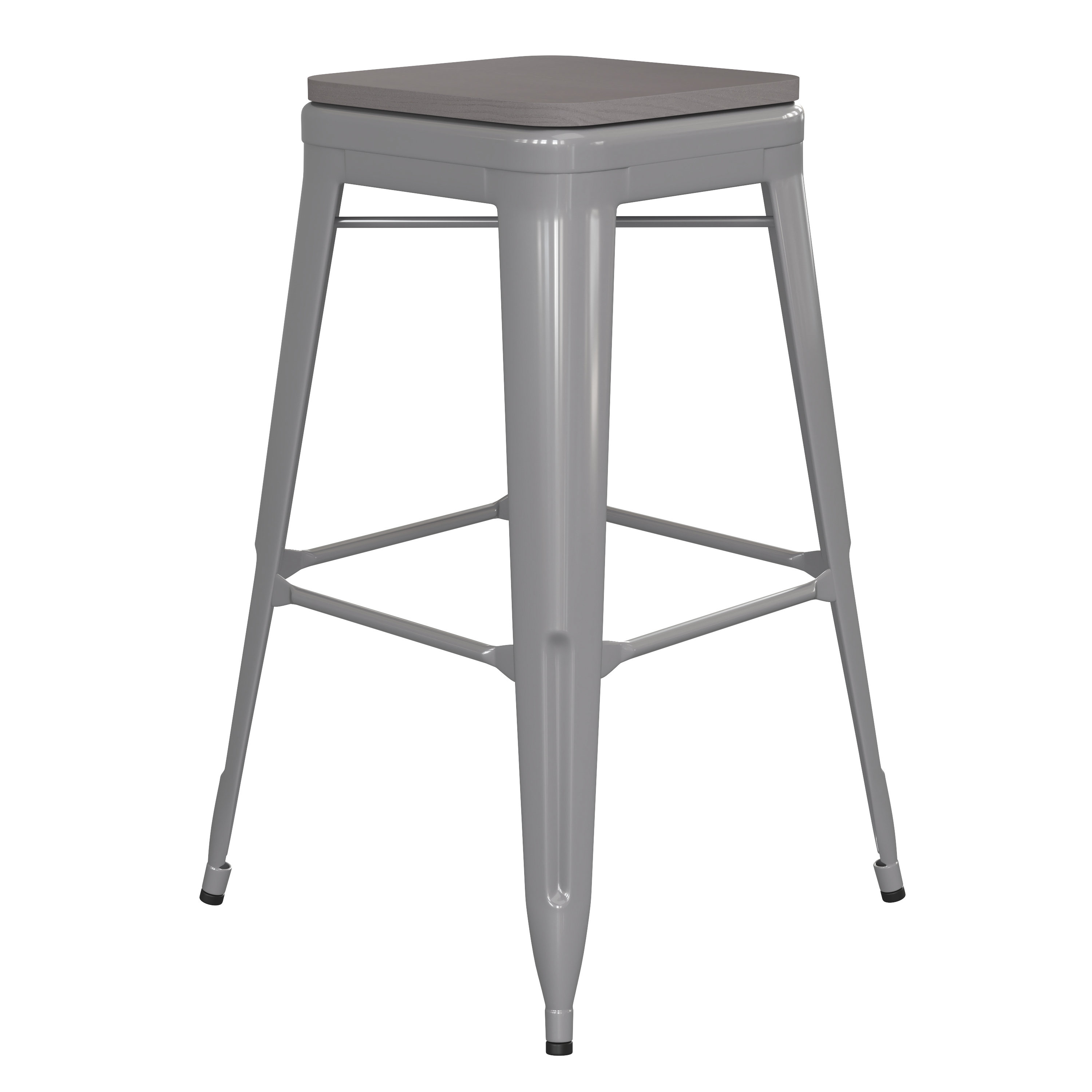 Flash Furniture CH-31320-30-SIL-PL2G-GG 30" Silver Metal Indoor/Outdoor Barstool with Gray Poly Resin Wood Seat