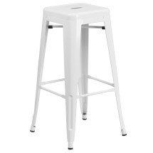 Flash Furniture CH-31320-30-WH-GG 30" White Metal Indoor/Outdoor Barstool with Square Seat