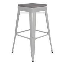 Flash Furniture CH-31320-30-WH-PL2G-GG 30&quot; White Metal Indoor/Outdoor Barstool with Gray Poly Resin Wood Seat