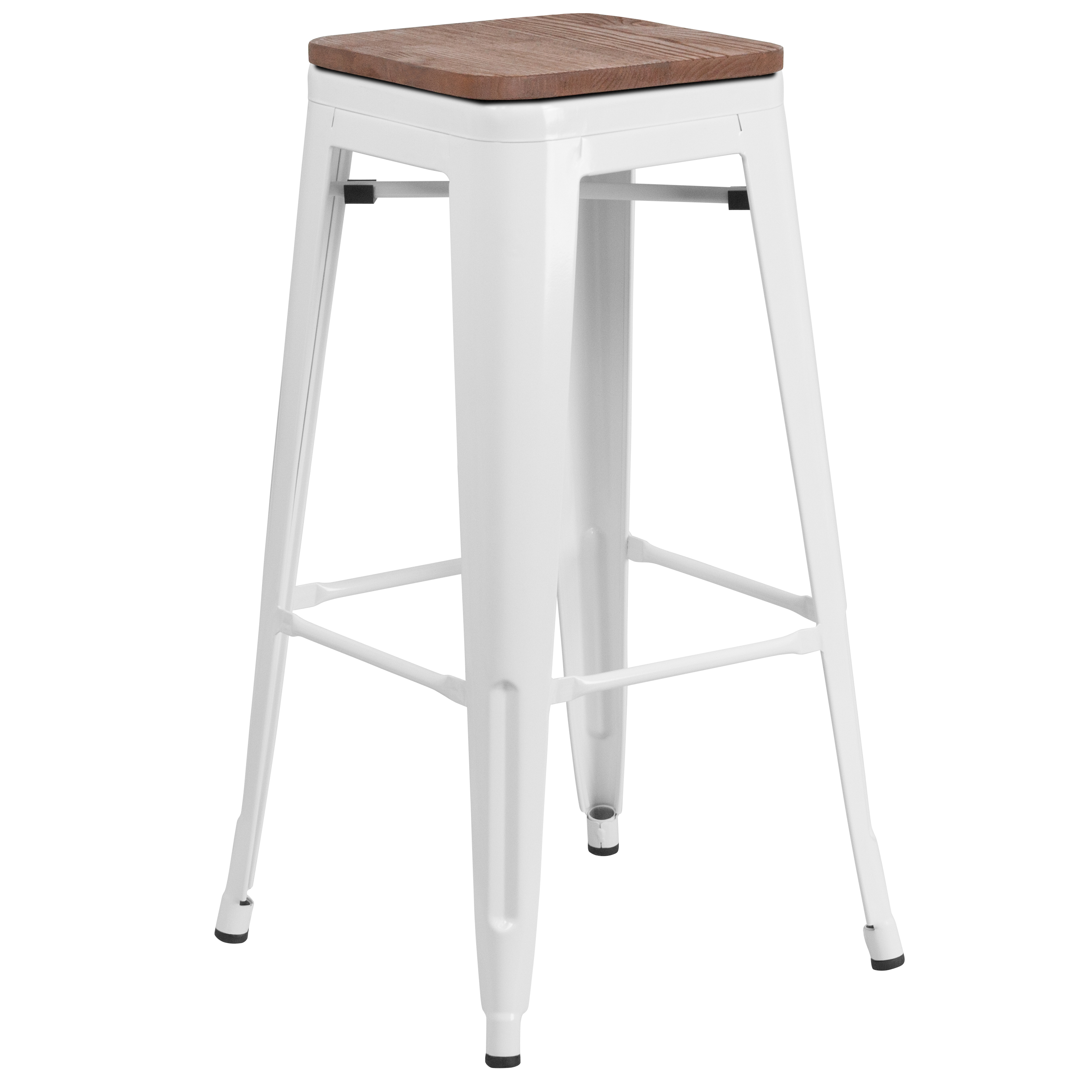 Flash Furniture CH-31320-30-WH-WD-GG 30" White Metal Barstool with Square Wood Seat