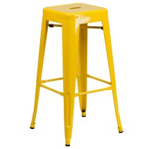 Flash Furniture CH-31320-30-YL-GG 30" Yellow Metal Indoor/Outdoor Barstool with Square Seat